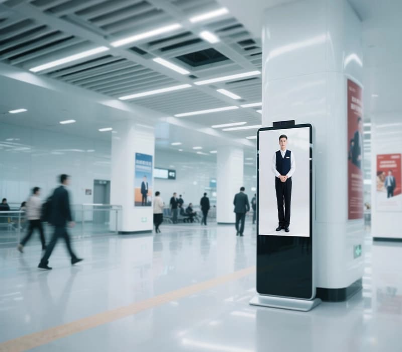 AI Digital Human providing navigation in a transportation hub